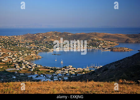 Foinikas (front) & Poseidonia (back -old name 'Dellagrazia') villages, Syros island, Cyclades, Aegean sea, Greece. Stock Photo