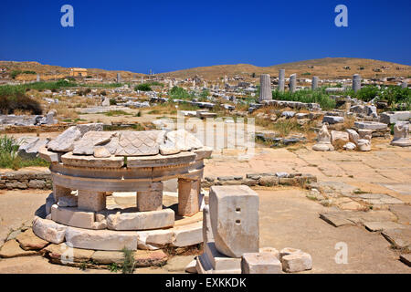 In the archaeological site of the 'sacred' island of Delos. Cyclades, Greece. Stock Photo