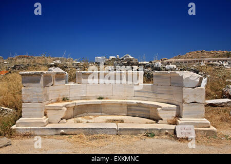 Marble exedra in the archaeological site of the 'sacred' island of Delos. Cyclades, Greece. Stock Photo