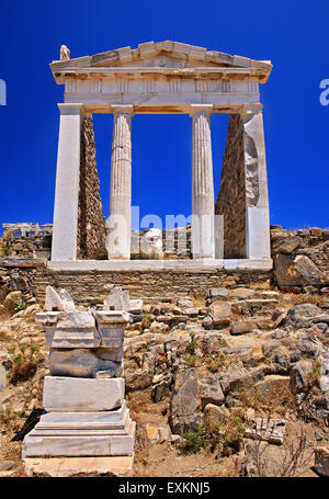 The Temple of Isis (Temple of the Egyptian Gods)  in the archaeological site of the 'sacred' island of Delos, Cyclades, Greece. Stock Photo