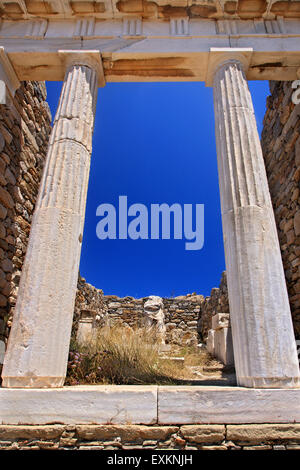 The Temple of Isis (Temple of the Egyptian Gods)  in the archaeological site of the 'sacred' island of Delos, Cyclades, Greece. Stock Photo