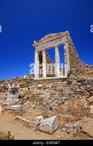 The Temple of Isis (Temple of the Egyptian Gods)  in the archaeological site of the 'sacred' island of Delos, Cyclades, Greece. Stock Photo