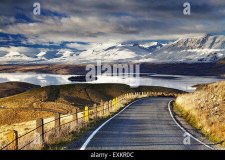 Southern Alps and Lake Tekapo, view from Mount John, Mackenzie Country, New Zealand Stock Photo