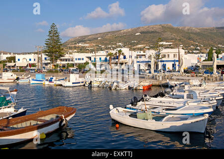 Boats in the harbour of Parikia, Paros, Cyclades, Greece Stock Photo