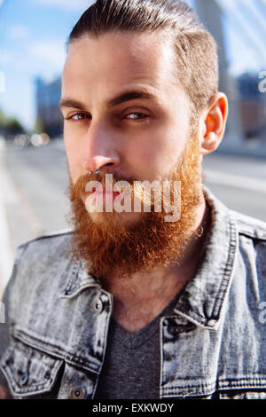 Bearded hipster in the city
