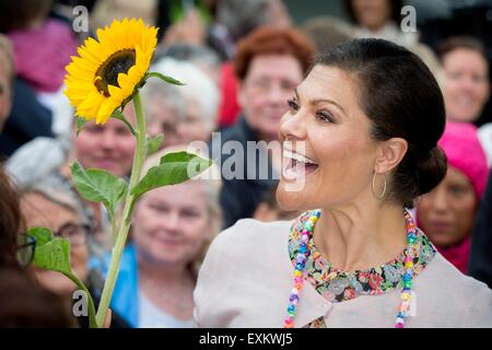 Oland, Sweden. 14th July, 2015. Crown Princess Victoria celebrates her 38th birthday at Solliden Palace at Oland, Sweden, 14 July 2015. Photo: Patrick van Katwijk/ POINT DE VUE OUT/dpa/Alamy Live News Stock Photo