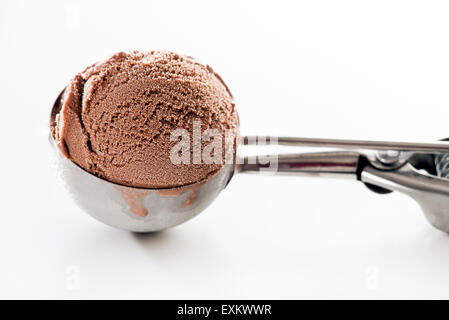 Fresh chocolate ice cream scoop close up. Stock Photo