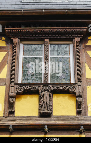 Close-up of window, Maison a l'Etoile, 42 Rue du General de Gaulle, Riquewihr, Alsace, France Stock Photo