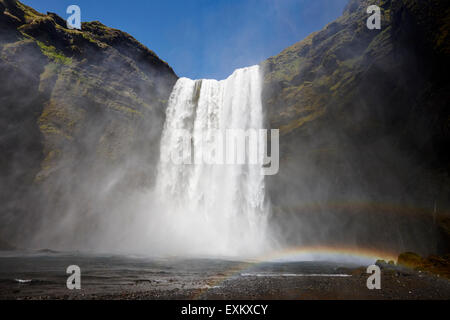 double rainbow at skogafoss waterfall in iceland Stock Photo