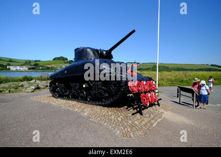 Torcross, Devon, UK. Tiger Tank World War 2 memorial dedicated the men of the US Army Stock Photo