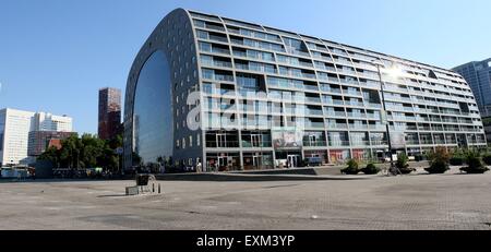 Exterior of the Rotterdamse Markthal (Rotterdam Market hall) at Blaak square. Design by MVRDV architects (2014) - Stitched image
