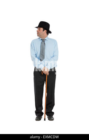 man portrait with hat, isolated over white background Stock Photo