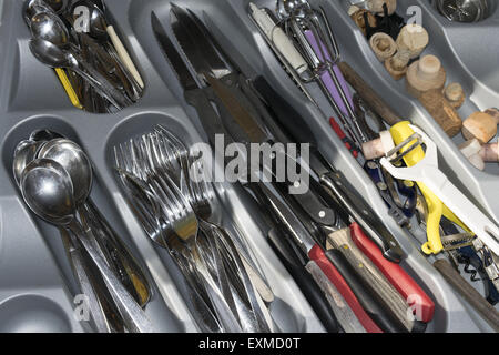 interior of a drawer cutlery tray Stock Photo