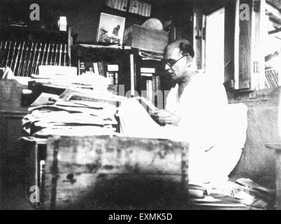 Mahadev Desai in his hut at Sevagram Ashram, 1940, India, Asia, old vintage 1900s picture Stock Photo
