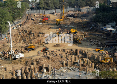 Aerial view demolished Kohinoor Mills for redevelopment, near Sena Bhavan, Dadar, Bombay, Mumbai, Maharashtra, India, Asia Stock Photo