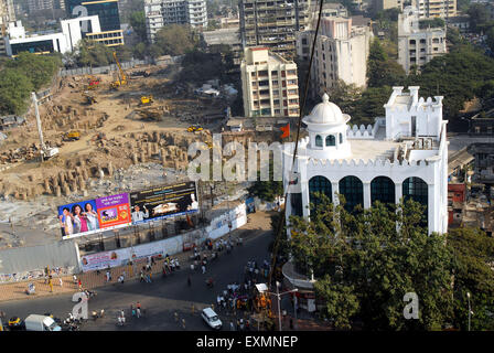 Aerial view demolished Kohinoor Mills for redevelopment, near Sena Bhavan, Dadar, Bombay, Mumbai, Maharashtra, India, Asia Stock Photo