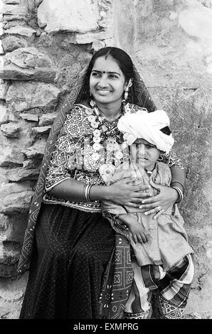 indian rural mother child Ghanethi village Kutch district Gujarat India Stock Photo