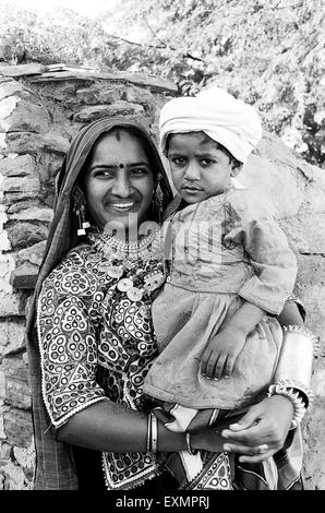 indian rural mother child Ghanethi village Kutch district Gujarat India Stock Photo