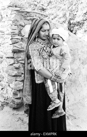 indian mother child Ghanethi village Kutch district Gujarat India Stock Photo