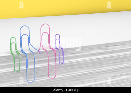 3D Rendering, paper clips holding hands, family Stock Photo