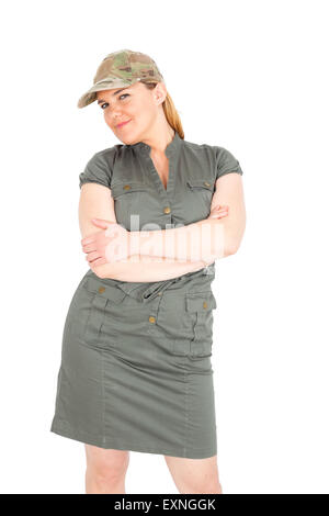 Beautiful Soldier woman doing differnt expressions Stock Photo