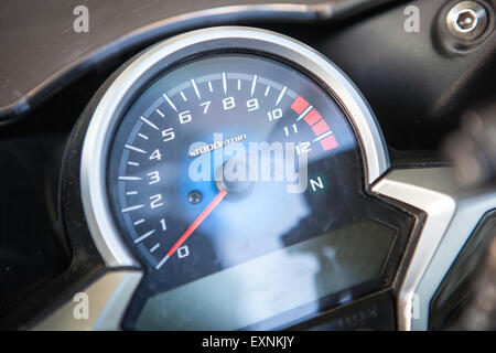 This is motorcycle dashboard close up. Stock Photo