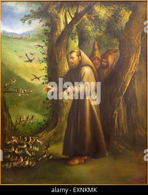 CORDOBA, SPAIN - MAY 27, 2015: The modern paint of St. Francis of Assisi Preaching to the birds from 20. cent. in church Convent Stock Photo