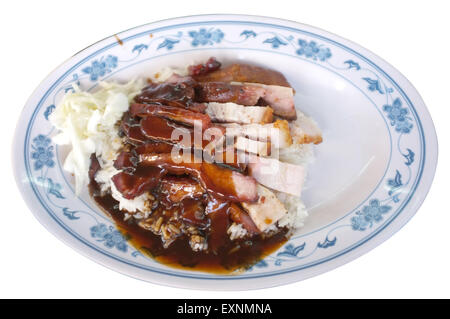 Crispy roasted belly pork Chinese style with rice Stock Photo