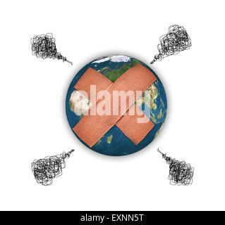Earth with adhesive plaster isolated on white background, Element of this image are furnished by NASA Stock Photo