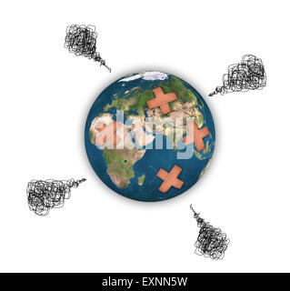 Earth with adhesive plaster isolated on white background, Element of this image are furnished by NASA Stock Photo