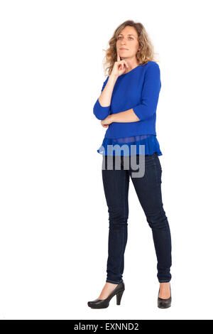 Beautiful woman doing different expressions in different sets of clothes: think Stock Photo