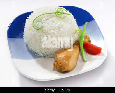 Fried Chicken & Boiled Rice Stock Photo