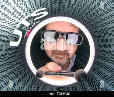 Sydney, AUSTRALIA - July 16, 2015: Technical Director Ben Simons pictured in the UTS: University of Technology Sydney’s new Data Arena on July 16, 2015 in Sydney, Australia. The Data Arena is a 360-degree 3D interactive data visualisation facility where viewers stand in the middle of a large cylindrical screen, four metres high and ten metres in diameter. Credit:  MediaServicesAP/Alamy Live News Stock Photo
