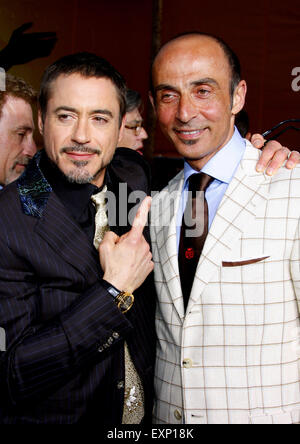 Robert Downey Jr. and Shaun Toub attend the Los Angeles Premiere of 'Iron Man'. Stock Photo