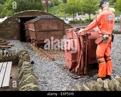 Industrial coal mining heritage display, Festival Park shopping centre, Ebbw Vale, Blaenau Gwent, South Wales, UK Stock Photo