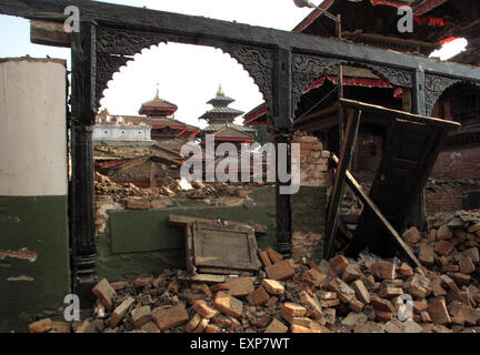 The  destruction  in Durbar Square, Kathmandu a few days after the April 25th 2016 earthquake. Stock Photo