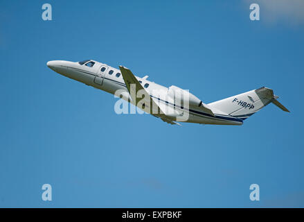 French Registered Cessna 525B Citation CJ3 (F-HBPP) departing Inverness Airport.  SCO 9956. Stock Photo