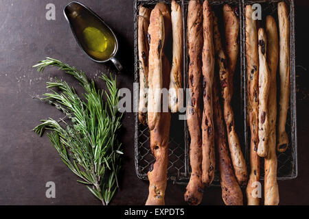Grissini bread and olive oil Stock Photo