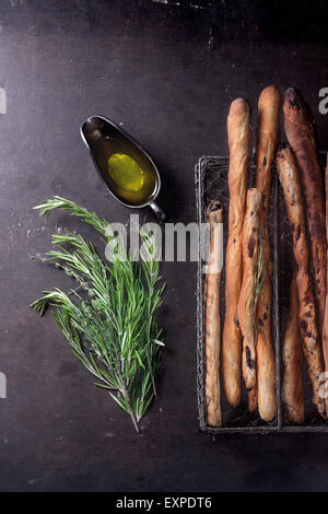 Grissini bread and olive oil Stock Photo