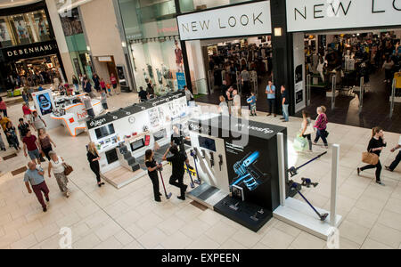 Dyson Roadshow Eldon Square Newcastle showing off and selling the new Dyson V6 vacuum cleaner that is as powerful as an upright Stock Photo