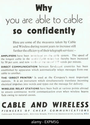 1940s UK Cable and Wireless Magazine Advert Stock Photo - Alamy