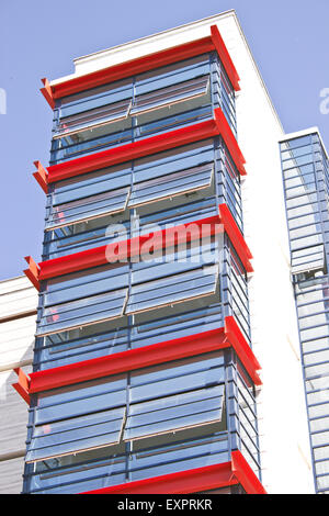 Red glass Balconies in a modern apartment building Stock Photo