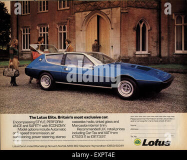 1970s UK Lotus Elite Cars Magazine Advert Stock Photo