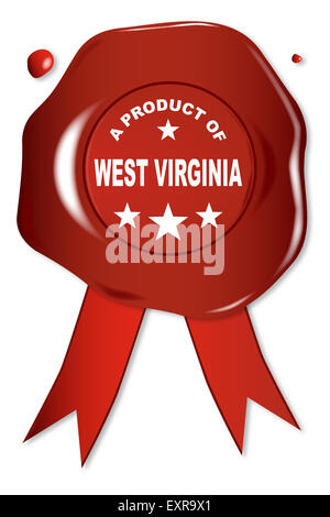 A wax seal with a the text A Product Of West Virginia Stock Photo