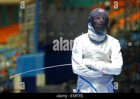 Moscow, Russia. 16th July, 2015. Andrea Cassara of Italy during the competition with Radu Daraban of Romania, the Men's foil Individual Fencing Classification. Day 4nd of the 2015 World Fencing Championships in Moscow, Russia. Credit:  Anna Sergeeva/ZUMA Wire/Alamy Live News Stock Photo