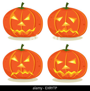 Illustration of a set of jack o'Lantern halloween pumpkins symbol for autumn holidays, with various emotions Stock Photo