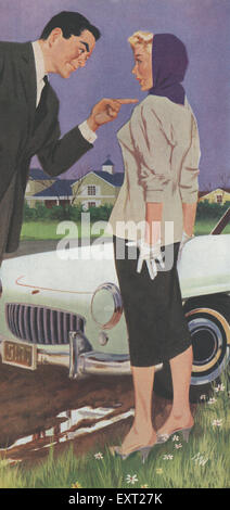 1950s usa Arguing over Car Magazine Plate Stock Photo