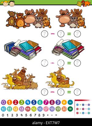 Cartoon Illustration of Education Mathematical Subtraction Algebra Game for Preschool Children Stock Vector