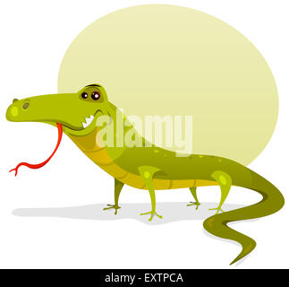 Illustration of a funny happy and cute cartoon green lizard character Stock Photo