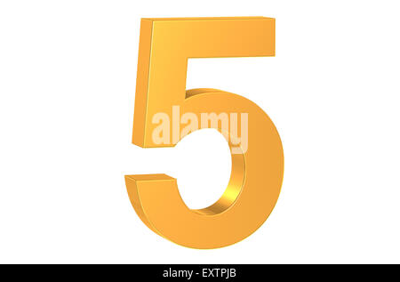 Numeral 5, five, isolated on white background, 3d render Stock
